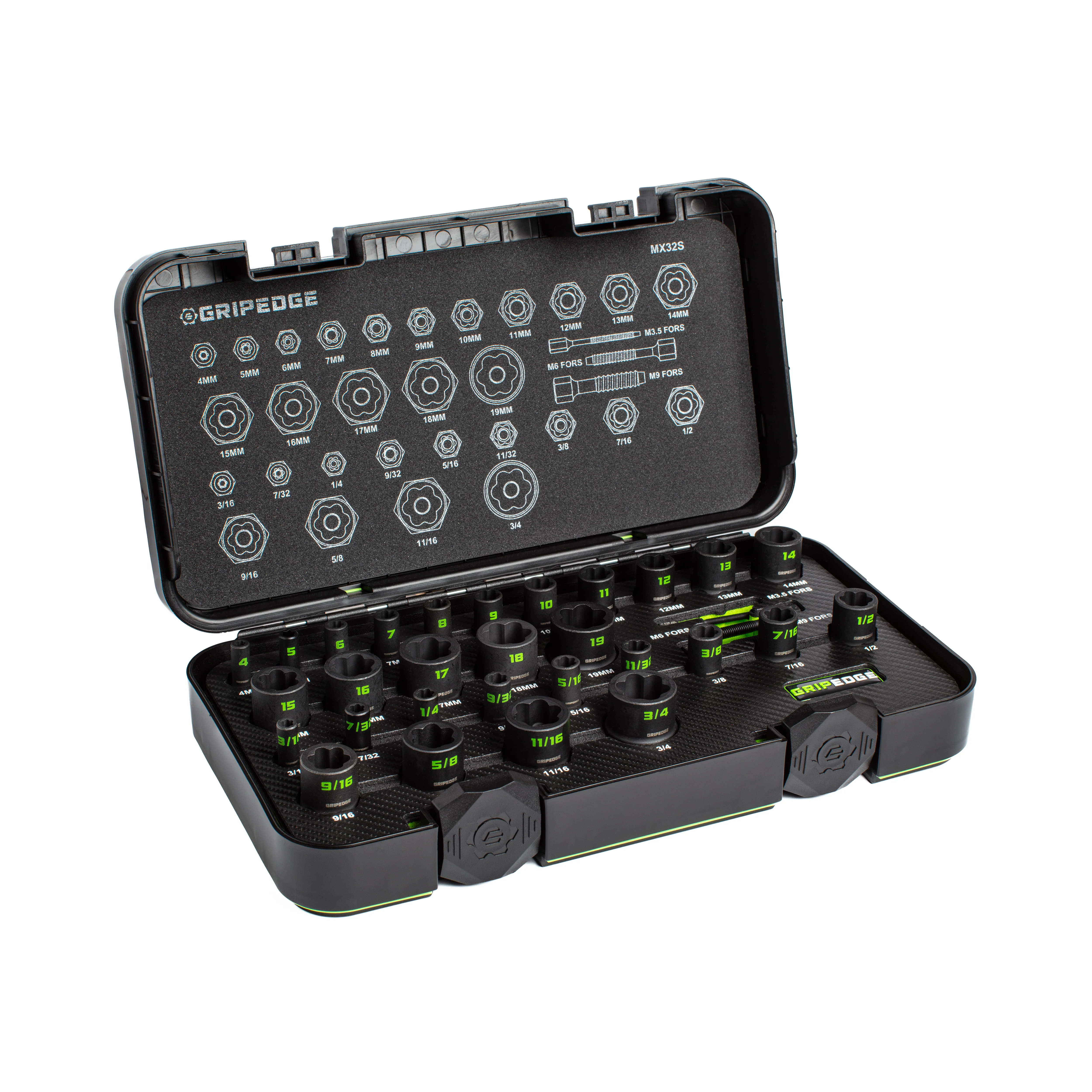 GripEdge | 32-PC 1/4" & 3/8" Drive Metric & SAE Master Socket Extractor Set - Image 2