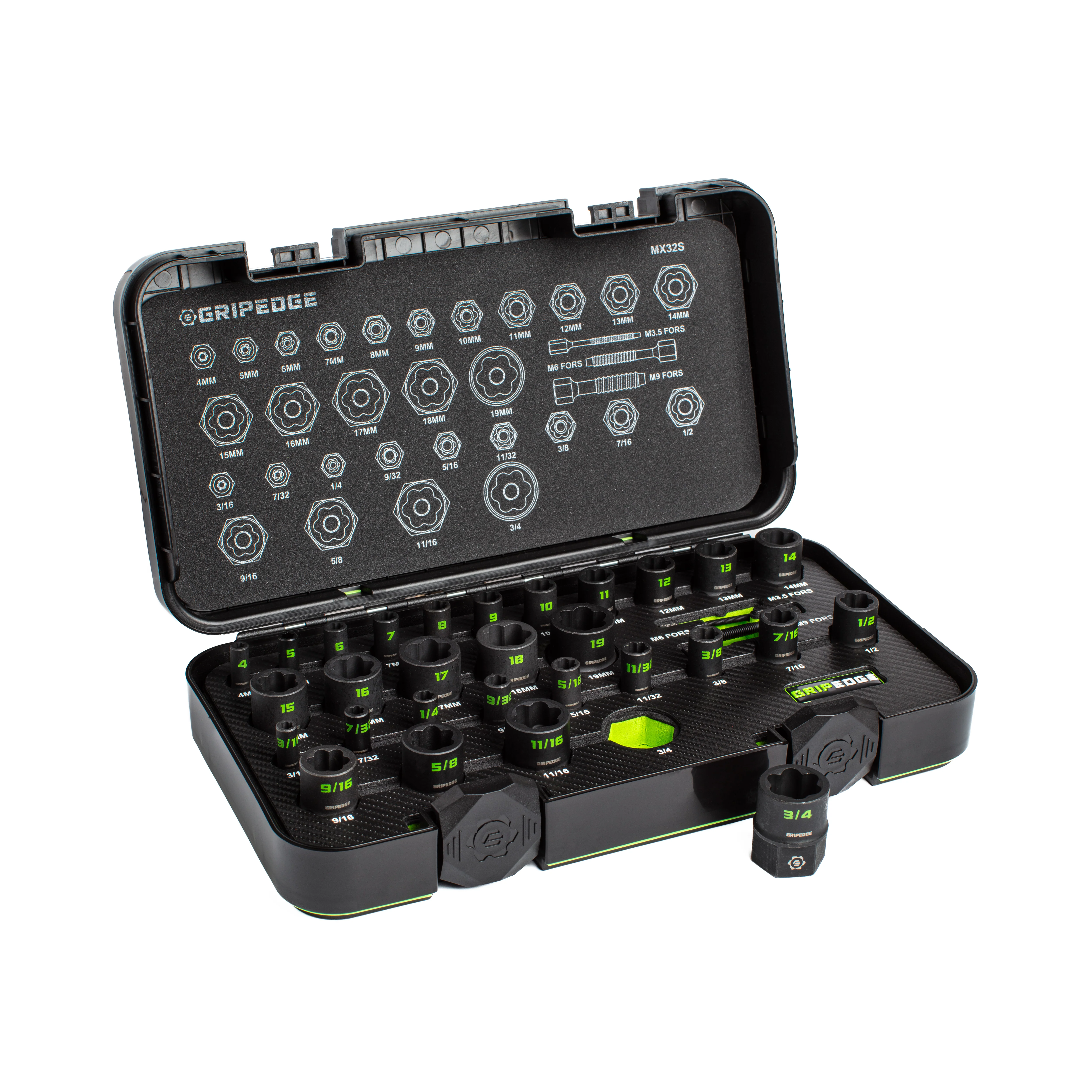 GripEdge | 32-PC 1/4" & 3/8" Drive Metric & SAE Master Socket Extractor Set - Image 3